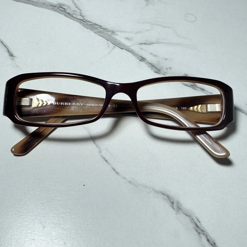 Burberry B 2043 3075 Burgundy Tortoise Rectangular Eyeglasses Italy 50-15-130